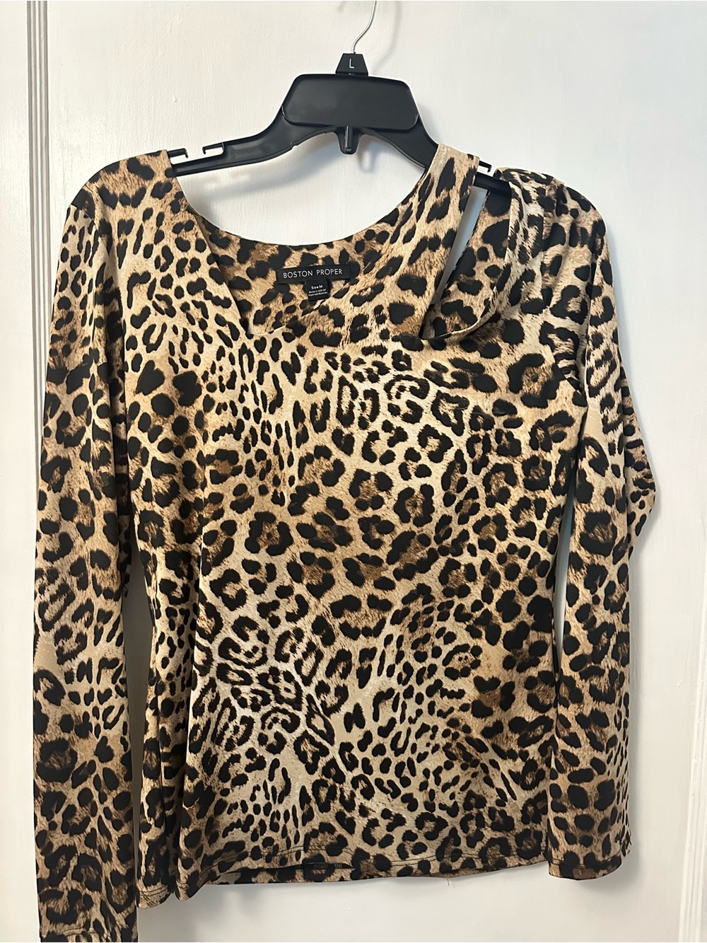 Boston Proper Leopard-Pattern Long Sleeve Top - Tan/Black
